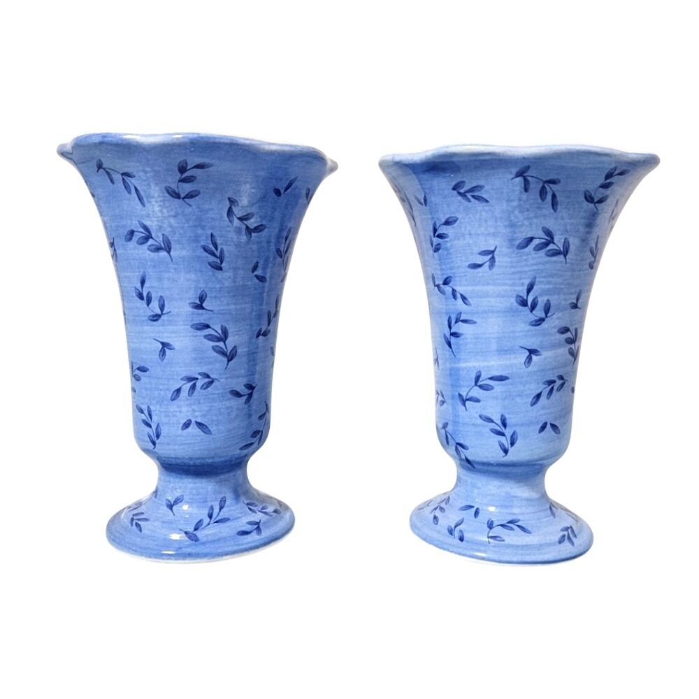 Pfaltzgraff (2) Summer Breeze Tall Ice Cream Servers Cups Blue Floral 6 3/4 Inch